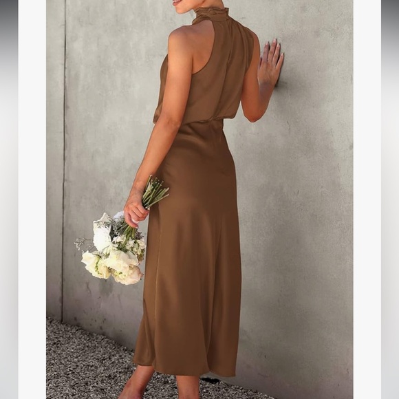 Brown Mock Neck Cocktail Dress - Picture 2 of 4